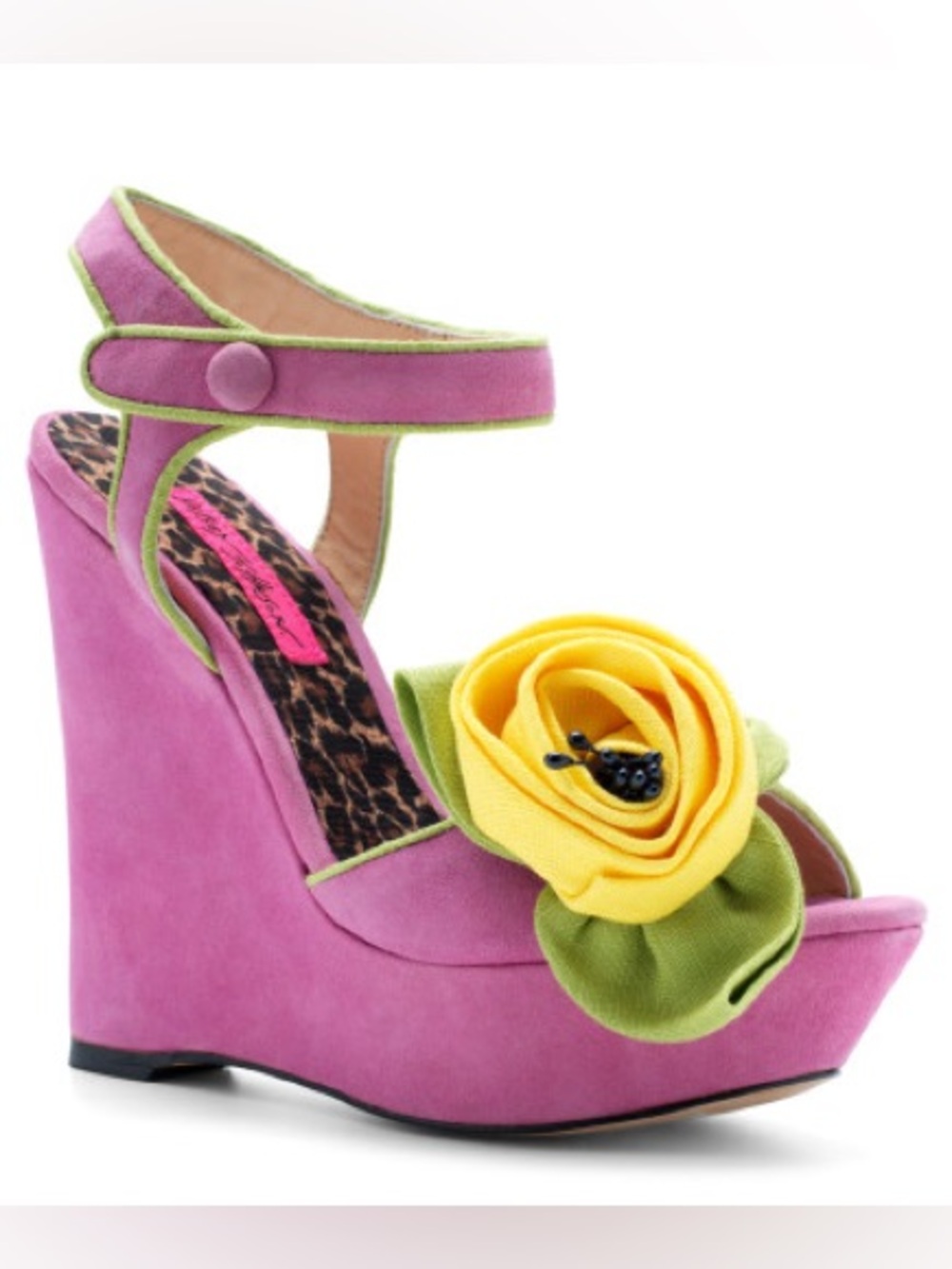 Betsey Johnson Pink Wedge Sandal with Yellow Flower